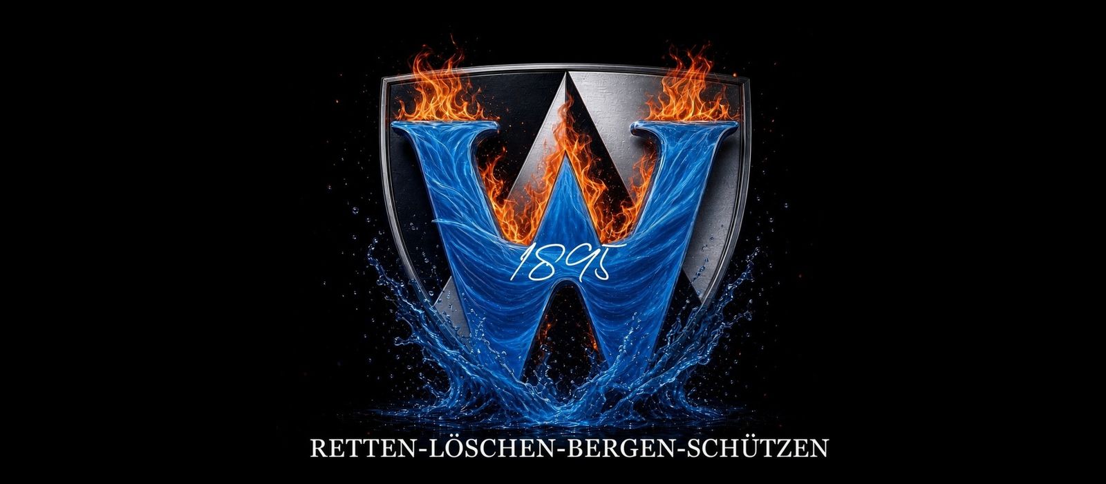 Wappen-W der FF Waidegg mit Flammen und Wasser, 1895. Retten, Löschen, Bergen, Schützen.